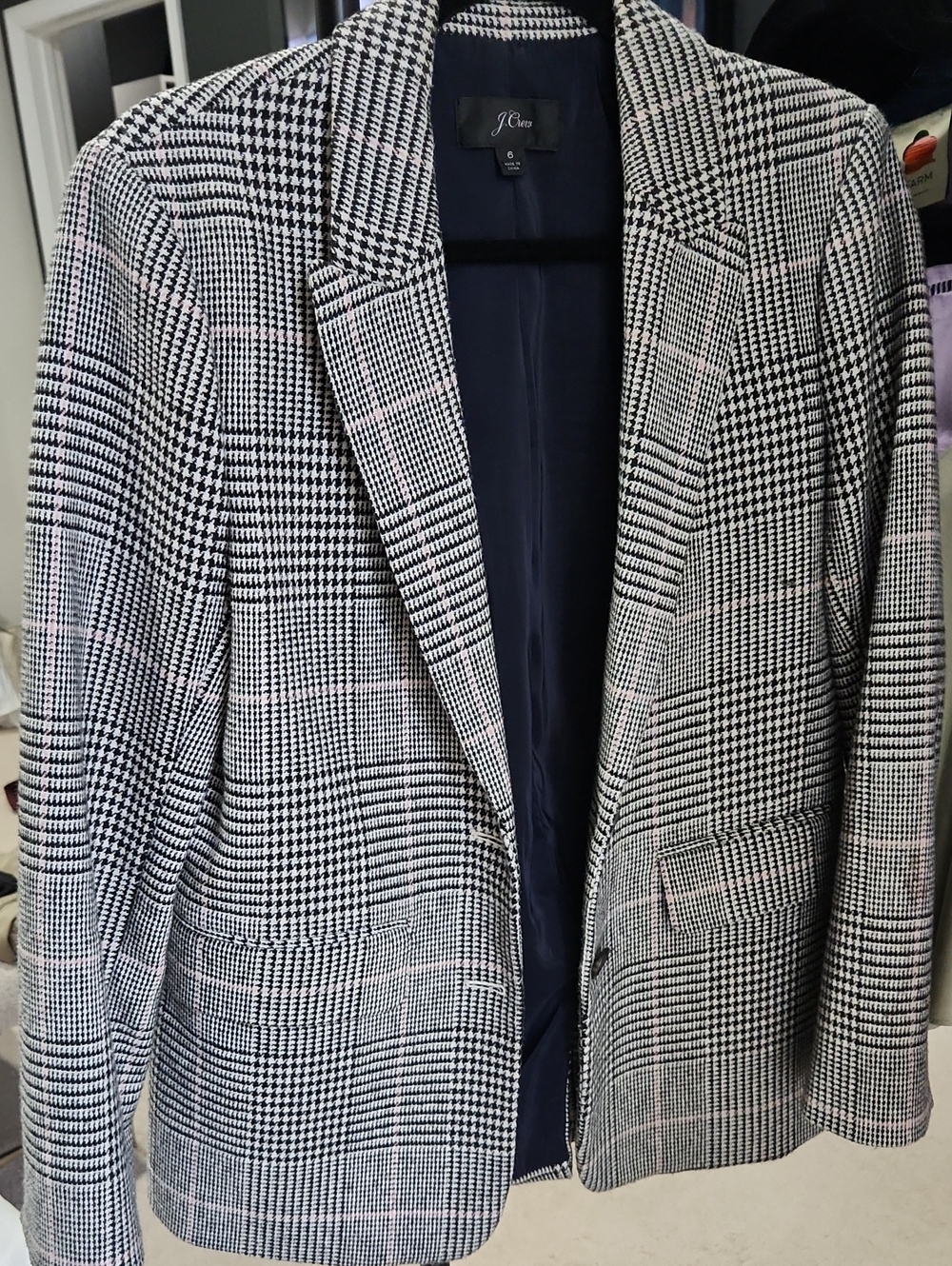 J. Crew Women’s Navy, White And Pink Glen Plaid Blazer